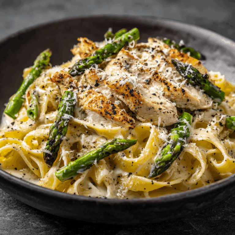 Creamy Black Pepper Chicken Pasta with Asparagus