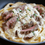 Creamy Garlic Steak Pasta