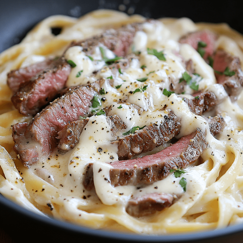 Creamy Garlic Steak Pasta