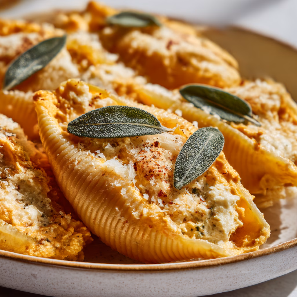 Creamy Pumpkin Stuffed Shells with Sage and Parmesan