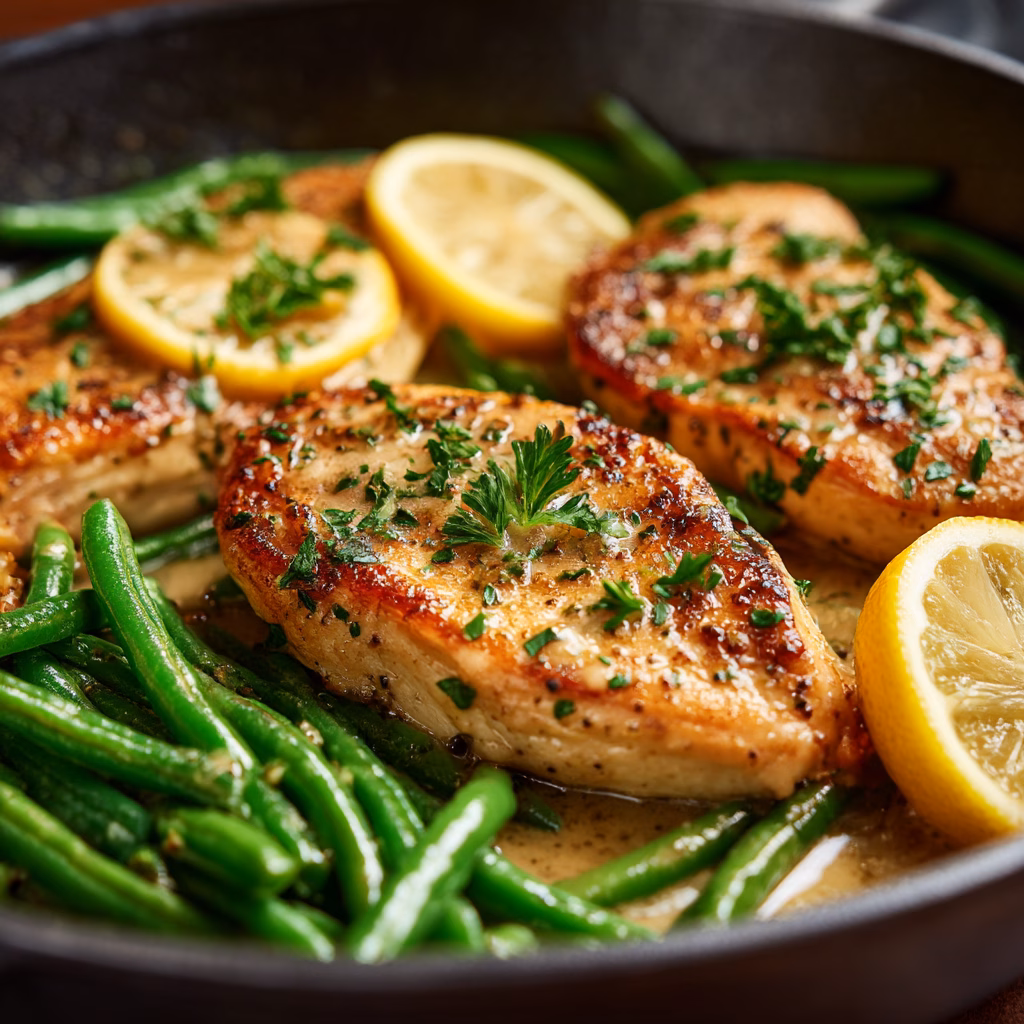 Skillet Garlic Lemon Butter Chicken with Green Beans